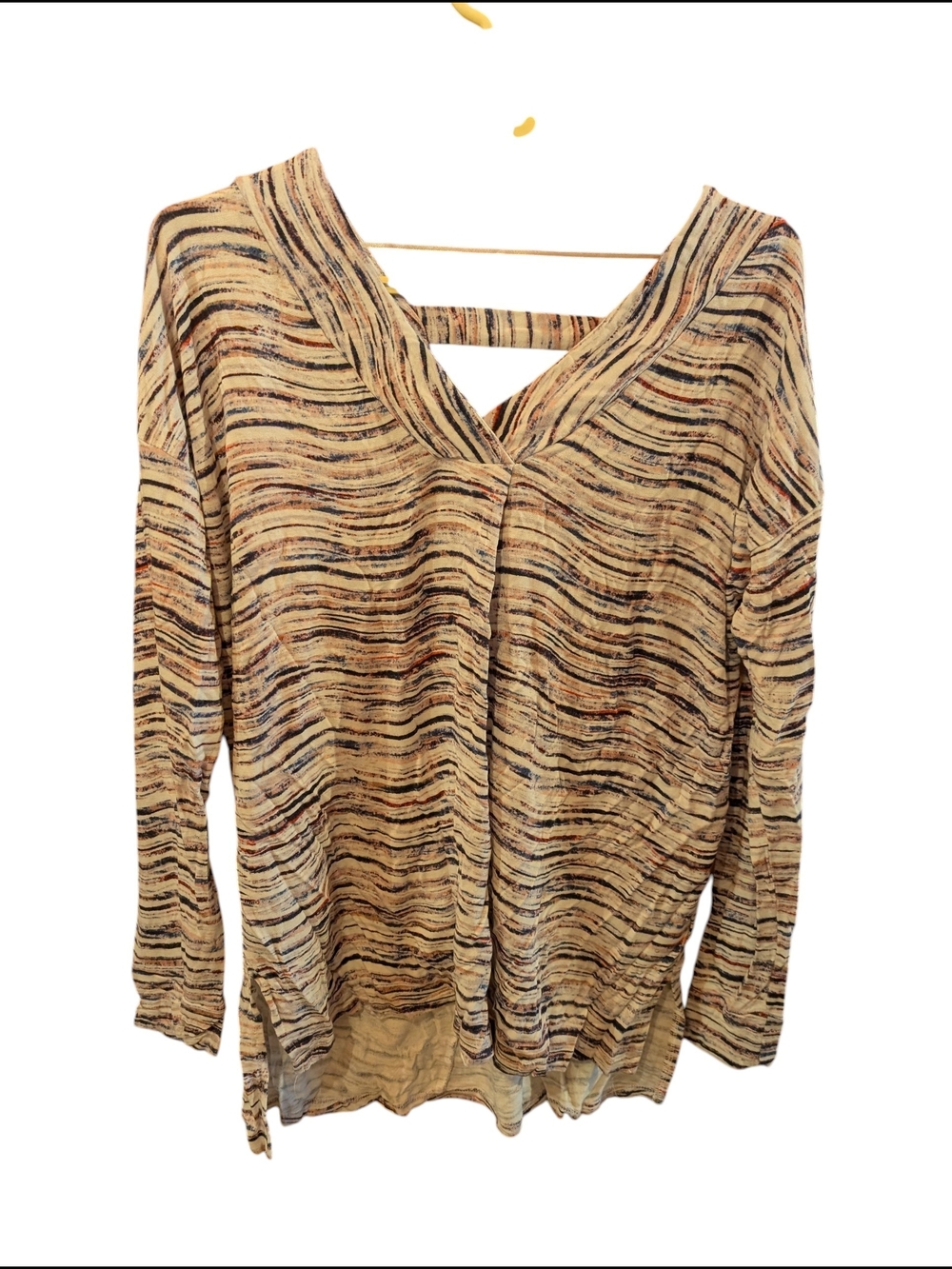 Striped V-Neck Lightweight Sweater in White & Multicolor
